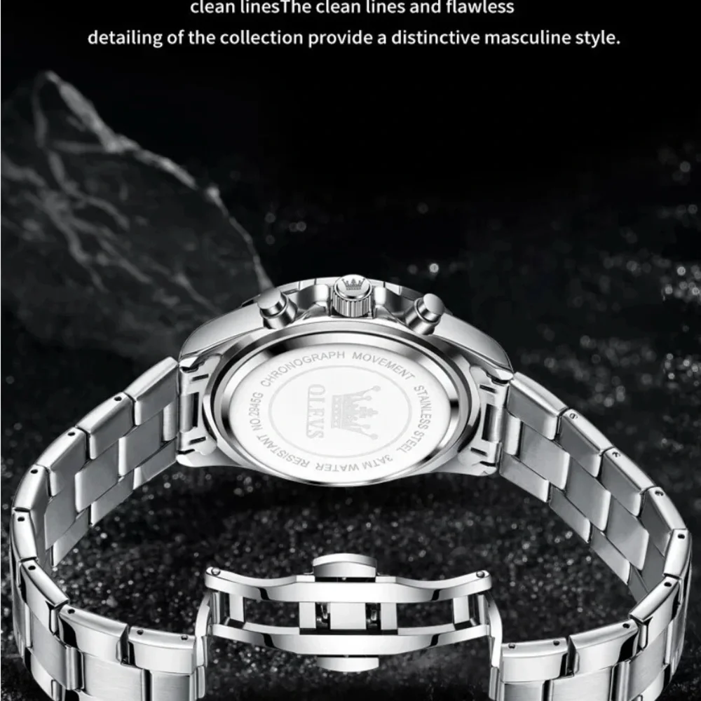 NWT NIB OLEVS Silver Chronograph Quartz Watch